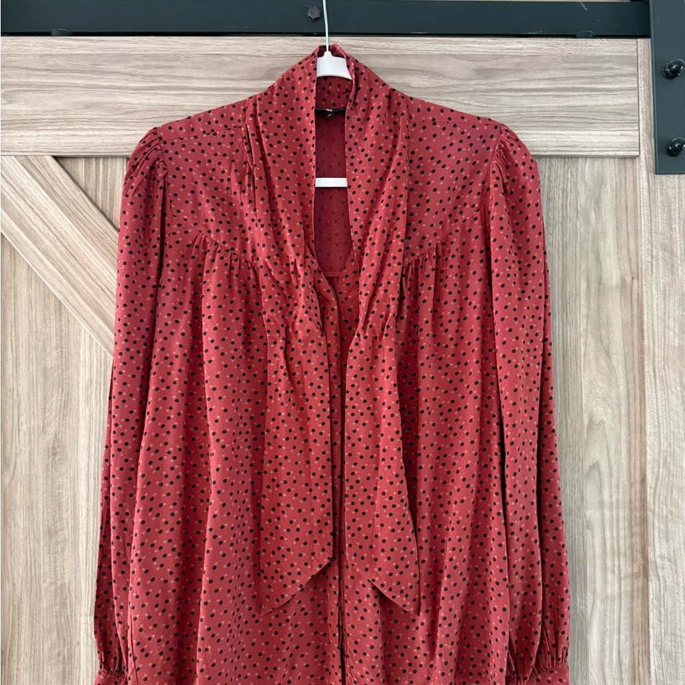 PAIGE Red Polka Dot Tie-Neck Blouse